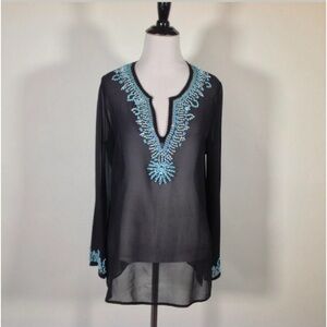 100% Silk Itsu Sheer Black Beaded Sequin Tunic